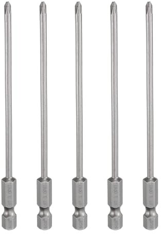 sourcing map Lot de 5 embouts de tournevis cruciformes PH1 à tige hexagonale 110 mm de long magnétique en acier S2 de qualité industrielle Tige de 3 mm