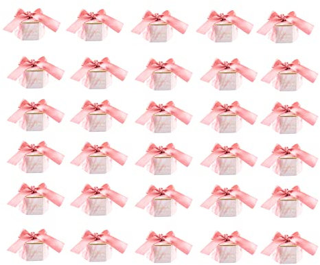 Hochzeits-Geschenkboxen, 30 Stück, Marmormuster, Süßigkeitenbox mit Bändern, sechseckige Babyparty-Boxen, elegante Party-Geschenkbox für Hochzeit, Geburtstag (Marmorrosa)