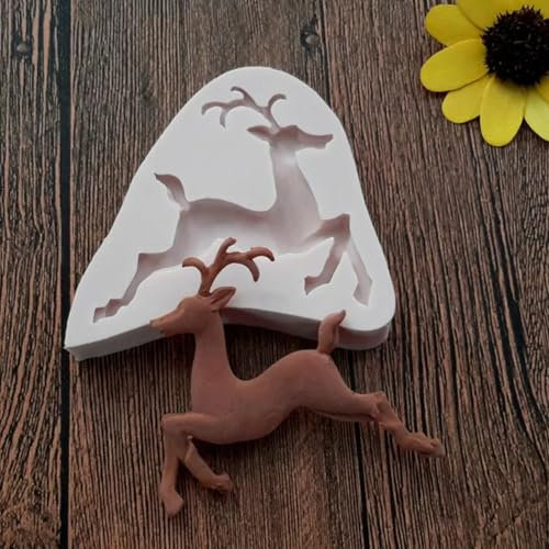 Epoxidharz-Formen, 9,5 x 9 x 1,2 cm, Weihnachten, fröhliches Hirsch, Harz-Form, Silikon, Küchen-Backwerkzeug, Kuchen, Schokolade, Fondant, Dessert, Spitzen-Dekoration