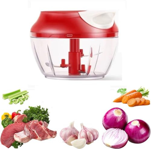 SPXTOM Picadora De Ajo, Cortador De Cebolla, Procesador De Alimentos Manual con Cuerda, Picador De Verduras, Fácil De Limpiar, for Jengibre, Frutas, Hierbas, 500 Ml