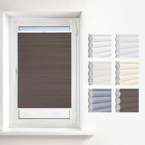 Estika Wabenplissee ohne Bohren 50x100 cm Farbe: Braun Verdunkelung und Thermo Plissee für Fenster erhältlich mit Montagezubehör