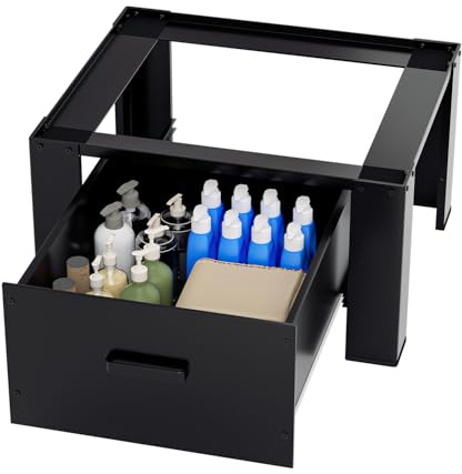 Peviasot Tvättmaskinsunderrede med låda, 62,5 x 54,5 x 32,5 cm, tvättmaskinsunderskåp upp till 150 kg, tvättmaskinshylla, 1 x tvättmaskinsbas svart