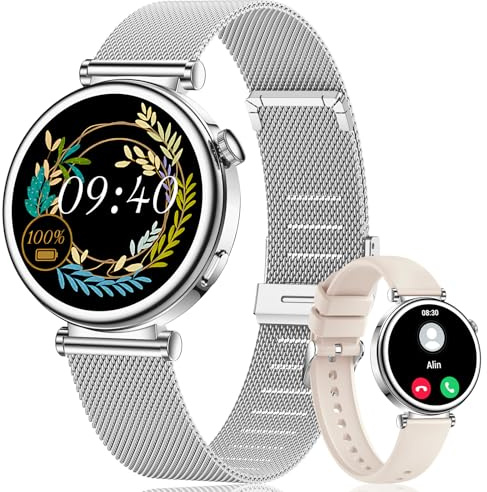 CIVO Smartwatch Damen Fitness Uhren: Silber Rund Fitnessuhr Damen Schrittzähler Wasserdicht IP67 - Smart Watch mit Telefonfunktion Bluetooth Kompatibel Android iOS