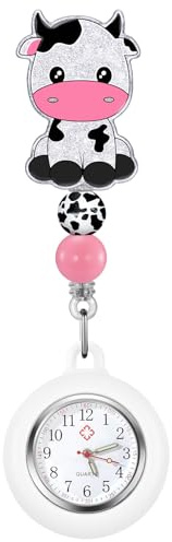 Plifal Nurse Watch Nursing Pocket Badge Fob with Second Hand - Cow Retractable Clip On Clock with Secondhand for Medical Staff Women Men
