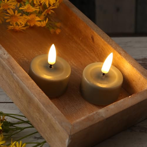 MARELIDA LED Teelichter Echtwachs Deluxe Homeart Mini Teelicher-Set mit Batterien und realistischer 3D Flamme sandfarben Indoor (2 Teelichter klein)
