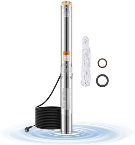VEVOR Tiefbrunnenpumpe, 750 W Ausgangsleistung, 100 l/min Durchfluss, 75 m Förderhöhe, mit 20 m Kabel, Tauchpumpe, für industrielle Bewässerung und Heimgebrauch, IP68-Wasserschutzklasse
