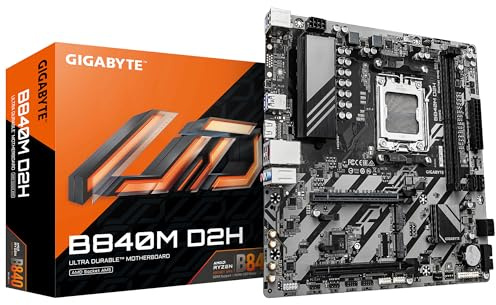 GIGABYTE B840M D2H Placa Base - Procesadores AMD Ryzen 9000, VRM de 5+2+2 Fases, hasta 7600 MHz DDR5, 1xPCIe 4.0 + 1xPCIe 3.0 M.2, LAN 2.5GbE, USB 3.2 Gen 1