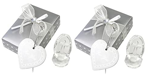 Vaguelly 2 Set croce di cristallo tappetino per WC decorazione neutra tampone fiore braccialetti di funghi gemello regali ragazzo regali di battesimo per ragazzi ornamento di cristallo