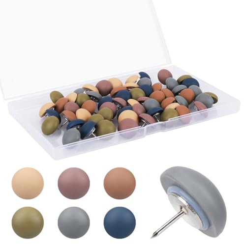 60stk Matte Reißzwecken, Niedliche Wiederverwendbare Dekorative Bunte Runde Karten-Reißzwecken Kunstharz für Korktafeln Pinnwände Homeoffice-Fotos Verpackt in Einer Schachtel(Dunkle Farben)