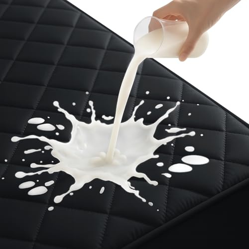 YSTELLAA Matratzenschoner Wasserdicht 160x200cm, Weiche Matratzenbezug Atmungsaktive, Mattress Protector Anti-Milben, Matratzenschutz Für Matratzen Topper Bis 30cm, Schwarz