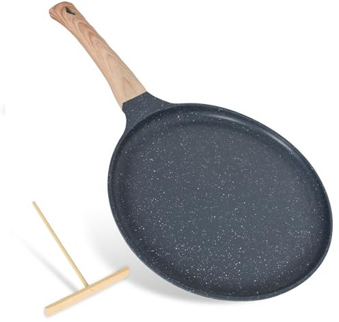 Non-Stick Crepe Pan, 24cm Pancake Pan, with Medical Stone Non Stick Coating, Dosa Die-cast Auluminium Cake Flat Skillet Tawa Griddle, Nonstick Egg Frying, for All Hobs & Induction (Grey)