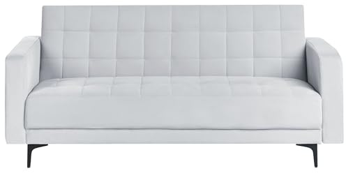 Beliani 3-Sitzer Schlafsofa Samt hell grau gesteppt Metallgestell schwarz Aberdeen