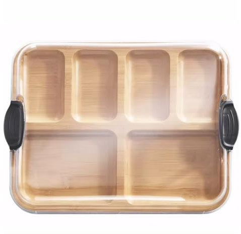 LYEAA Plato de queso de bambú reutilizable con tapa, tabla de charcutería para entretener y regalar, plato de bambú de madera