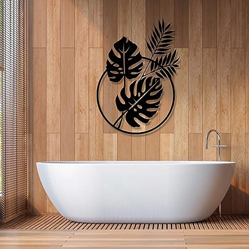 Décoration murale en métal en forme de feuille de palmier tropicale – Décoration rustique pour la maison, le bureau et les espaces extérieurs