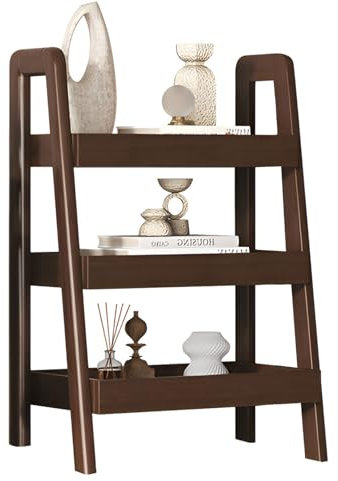 Scaffale a scala a 3 livelli in legno massello, versatile libreria e tavolino organizer per camera da letto, soggiorno, cucina, color noce
