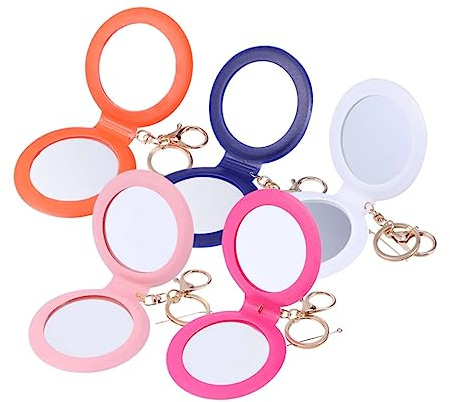 VALICLUD Specchio Pieghevole Bifacciale Piccolo per Trucco, Mini Specchietto Tascabile Cornice in Pelle Pu Rosa, Portatile per Ritocchi in Movimento e Regalo per Donne