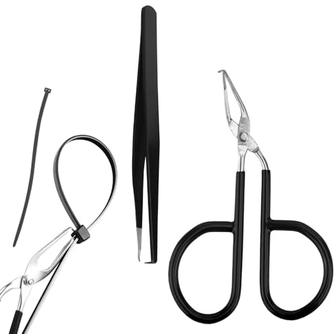 BOXOB 2stk Kabelbinderöffner-Werkzeug, Schwarze Pinzette und Schere aus Edelstahl Kabelbinder-Entferner-Werkzeug für Nylon- Oder Kunststoff-Reißverschlussbänder