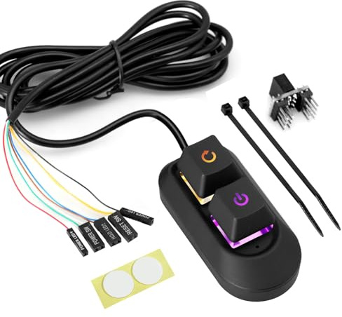 Netzschalter für Desktop Computers Binghe PC Power Button multifunktionaler Desktop-Netzschalter mit LED-Licht Für Computer Motherboard, 2 m