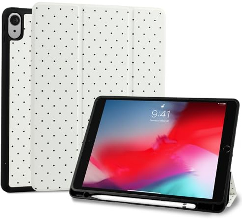 Fycyko Hülle für iPad 11. Generation(A16) 2025/iPad 10. Generation 2022, iPad 11 Zoll Hülle mit Bleistifthalter, Trifold Ständer mit Kratz,Cute Polka-Dot Muster Schutzhülle für 10./11.- Beige