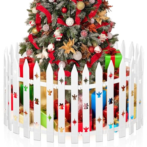 Aodaer 16 Inch Christmas Tree Fences 36 Pieces Thick Tall Plastic Tree Gate White Christmas Tree Border Religious Jesus Barrier Decorations for Xmas Party Wedding Garden Home Fence Decoration