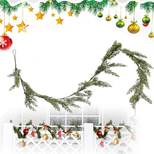 3 Meter Zederngirlande Weihnachten tannengirlande,weihnachtsgirlande künstliche grüne Kieferngirlande, Girlanden zur Weihnachtsdekoration, für Kaminsims, Treppe, Kamin, Zuhause, Party-Dekoration