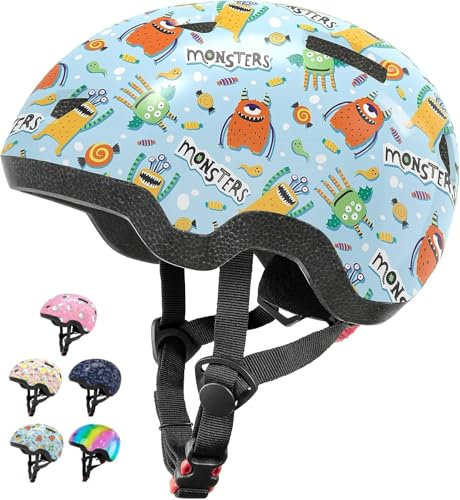 Lyefancy Barnhjälm för 1-8 år, småbarnshjälm för spädbarn baby, tryckt karaktär barn cykelhjälm för pojkar flickor, barnhjälmar för cykling skoter skateboard skridskoåkning (monster, S (48-53 cm)