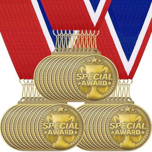 Kaxtde 30 Pcs 5 cm Gold Award Medals Bulk, Kids Winner Medals with Neck Ribbons, Metal Trophy Prize Gifts for Children Adults Sports Tournaments Competitions School Party
