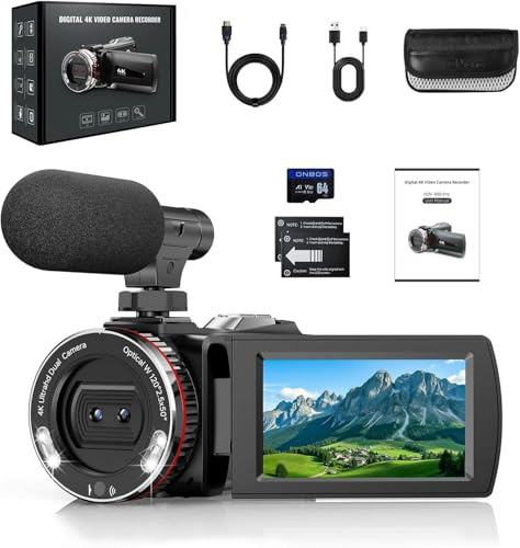 ZIMOCE Caméscope Caméra Vidéo 4K 60FPS 64MP Zoom Numérique 21X Camcorder Video Camera, écran 3 Pouces Rotatif à 270° Camera Vlog pour Youtube, Camescope avec Carte Mémoire 64 Go, Câble HDMI, 2 Piles
