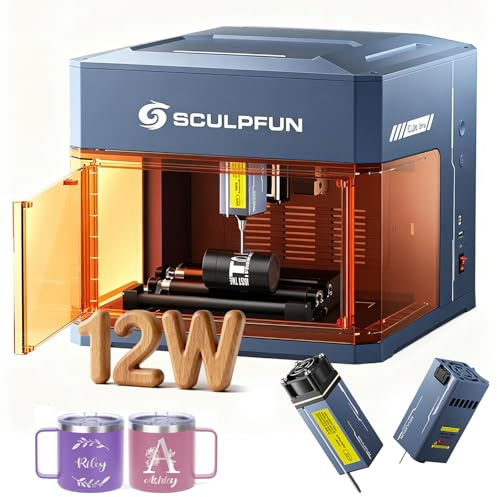 SCULPFUN iCube Ultra Máquina de grabado láser dual de diodo de 12 W + láser infrarrojo de 1,2 W, máquina de grabado láser con rodillo láser RAmini, área de trabajo de 150 x 135 mm con filtro de humo