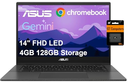 Asus Chromebook CM14 Laptop (14 FHD LED antiriflesso, MediaTek Kompanio 520, memoria da 128 GB (64 GB eMMC + scheda SD da 64 GB), per casa e studenti, rinforzato, durata della batteria a lunga durata