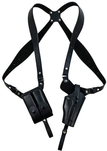 Porgeel Fundas para Armas Fundas de Hombro Ajustables de Cuero PU para Transporte Oculto con Bolsa Doble para revistas para caz