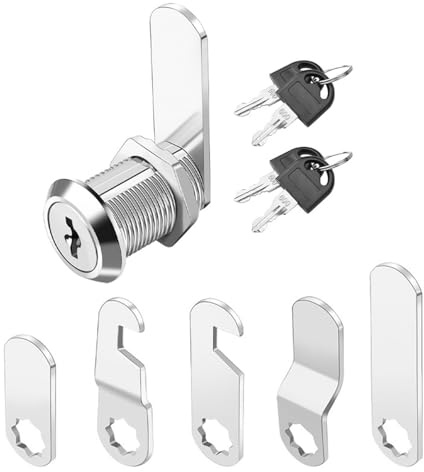 Universal Cam Lock, Zinc Alloy Cabinet Locks, Includes 4 Keys & 5 Lock Plates, Durable Security Locks for Cabinets, Letterboxes, Drawers, Furniture Doors & Postboxes
