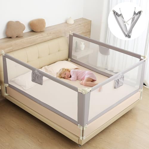 BabyAlly Bettgitter Rausfallschutz Verstellbar 2 Stück 200 cm + 1 Stück 180 cm, Baby Bettgitter Klappbar, Bettschutzgitter für Kinder & Elternbetten,Einfache und schnelle Installation