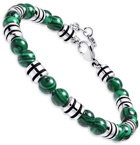 Dada Gioielli - Herrarmband i natursten, 6 mm, Onyx, Lapis, Tigeröga, vit Aulit, Krysoli, Malakit - Mycket slitstarkt armband, Taglia Unica, Rostfritt stål, Ingen ädelsten