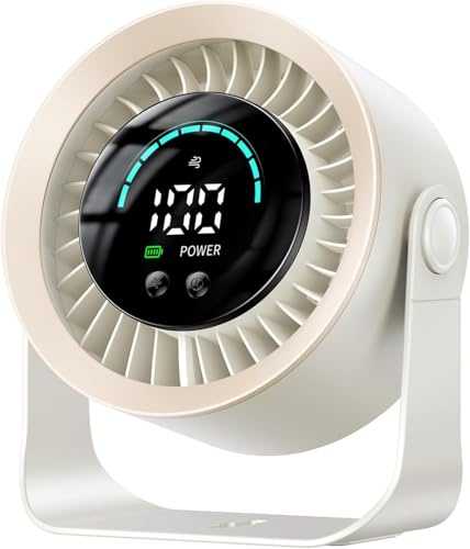 Luxepa Small Desk Fan, 100 Speed USB Rechargeable Battery Operated Quiet Portable Table Fan, Personal Desktop Cooling Fan with LED Display, 360° Tilt Tabletop Fan for Bedroom Office Travel (Khaki)