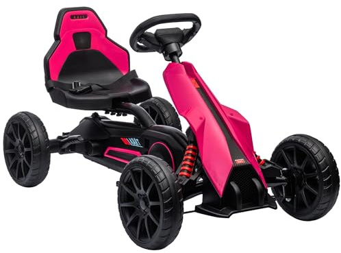 HOMCOM Go Kart a Pedali per Bambini 3-8 Anni con Sedile Regolabile in 4 Posizioni e Ruote in EVA, 100x58x58.5 cm, Rosa e Nero