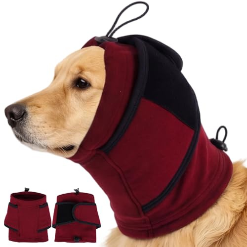 Katzinst Ohrenschutz Hund Snood, Pflege nach Ohroperation, Lärmreduzierung bei Silvester, atmungsaktiv weich, Rot S