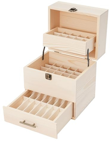 YIEMJS 3 Etage Holz Aufbewahrungsbox Ätherische Öle 59 Löcher Organizer Aromaöle Aufbewahrung Aufbewahrungsboxen für 10ml & 15ml Ölflaschen Nagellack Aromaöle Halter Ständer