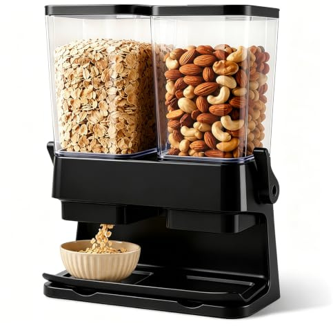 Lot de 2 distributeurs de céréales, double récipient hermétique de 3 l pour céréales, boîte de rangement transparente pour noix, grains de café et aliments secs, boîte de conservation de cuisine de