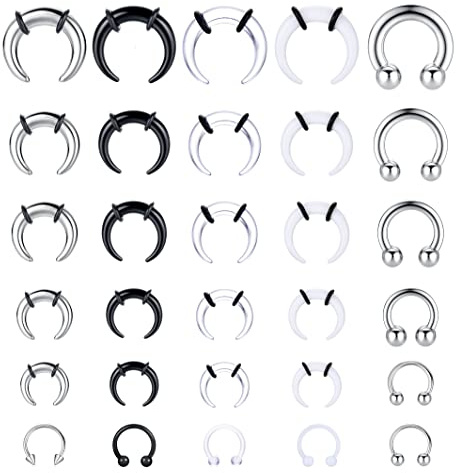 Sexy Outfit 30 Stück 16G-6G Acryl Pincher Tapers Septum Ring Hufeisen Nasenringe Nasenpiercing Chirurgenstahl Septum Piercing Set Piercing Bahre Nasenmessgeräte Expander Ohrdehnungsset