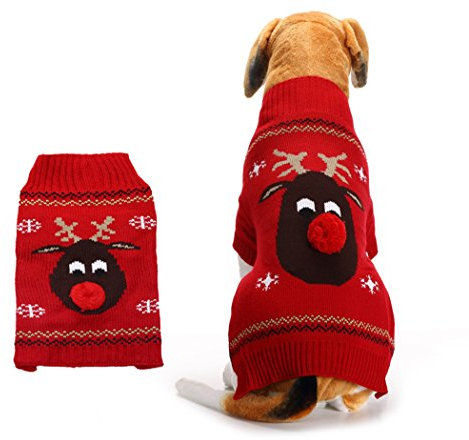 XIAOYU Hundepullover für Hunde weihnachtlich Rentier, Rot, XXS