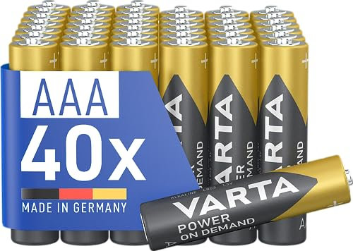 VARTA Batterien AAA, 40 Stück, Power on Demand, Alkaline, 1,5V, Vorratspack in umweltschonender Verpackung, ideal für Computerzubehör, Smart Home Geräte