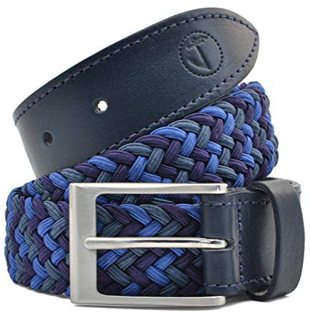 Seajure Herren Elastic Geflochtener Stoff und Ledergürtel Marineblau (100)