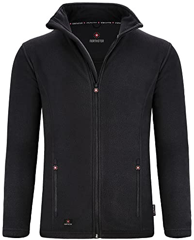 Northster fleecejacka för män – fluffig, varm fleecejacka för män – utomhus fleecejackor för män – fuktreglerande, mikrofleecematerial för optimal komfort, svart, L