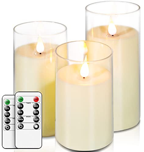 salipt Candele LED Fiamma Oscillante, Set di 3, Candela a Batteria Senza Fiamma con Timer e Telecomando, Candele Elettriche Effetto Reale, Diametro 7.6 cm, Altezza 12.7 15.3 17.8 cm - Bianco