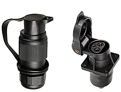 BEIJISTAR 3 Pin Trailer Plug & Socket, 3 Pin Tractor Plug, 12V Waterproof Trailer Plug Socket Connector, for Truck Cars Boat Caravan Tractor (4 Mount Points)