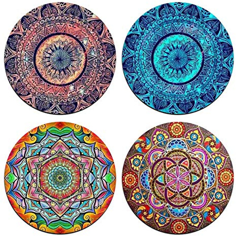 Mandala Pattern Round Coaster Set - Made of Recycled Rubber - Set of 4