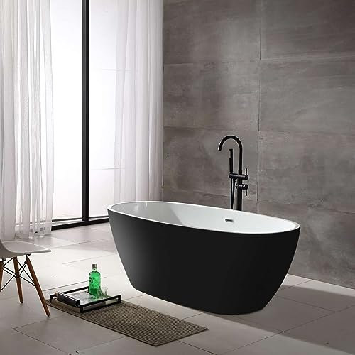 Sanotechnik Freistehende Design Badewanne MANHATTEN, Maße: 170 x 80,6 x 60 cm, Acrylwanne Modern, Elegante Form, Schwarz