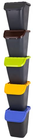 BranQ - Home essential - ein Set mit 5 Mülleimern PELIKAN zur Mülltrennung: Plastik, Glas, Papier, Mischmüll, Biomüll, universal, Anthrazit 29,5 x 39 x 36 cm (LxBxH)