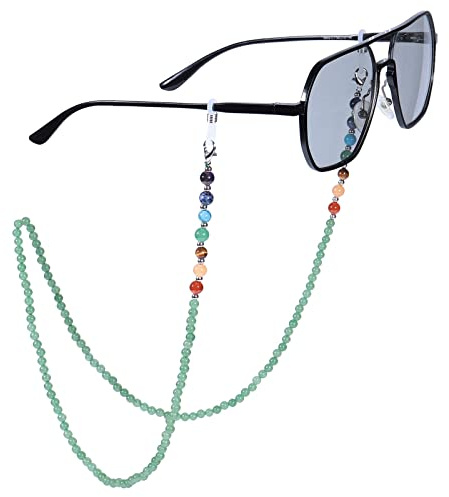 KYEYGWO 7 Chakren Stein Perlen Brillenkette Damen Herren | Reiki Kristall Edelstein brillenband Modern Mode Kette, für Sonnenbrillen, Myopiebrille, Lesebrillen